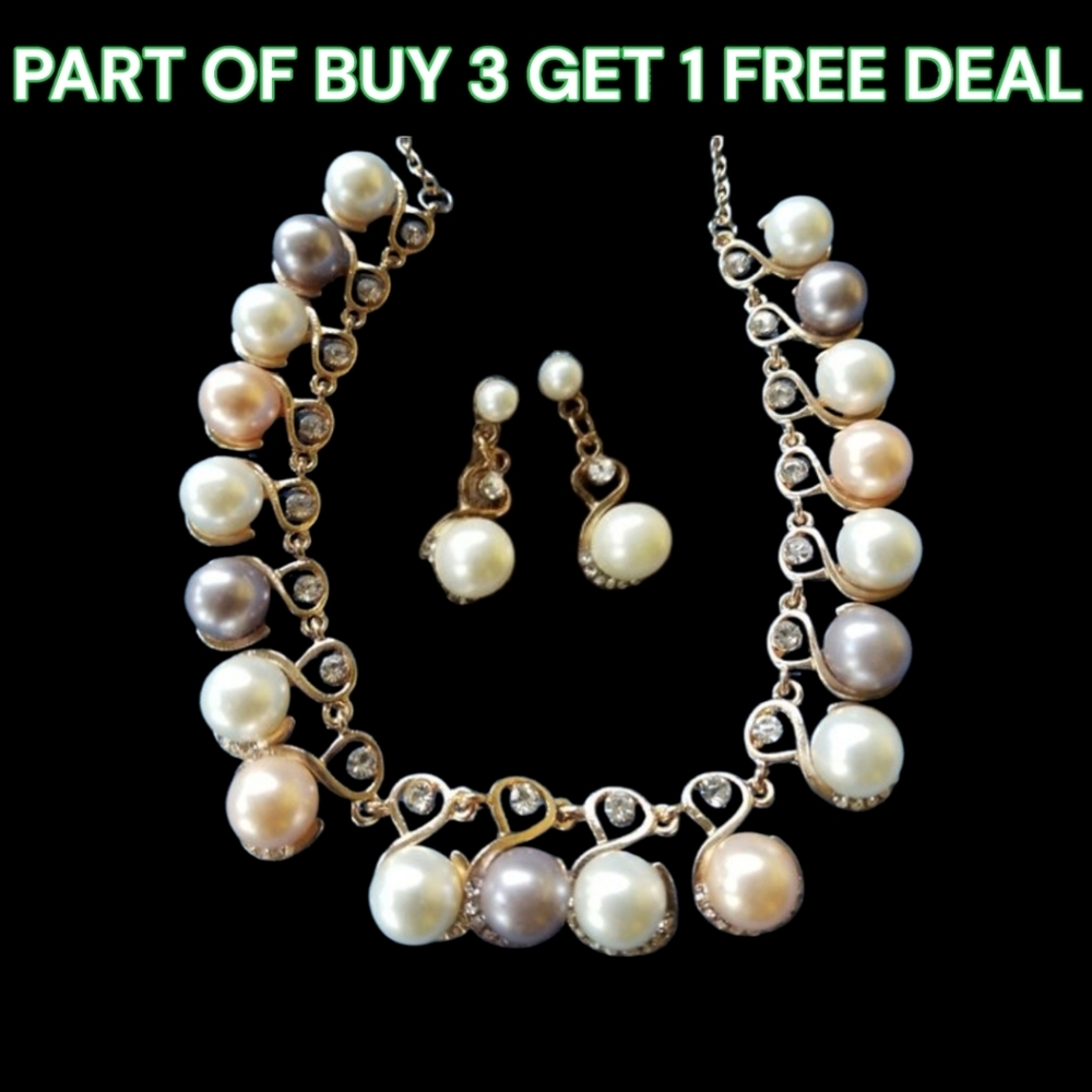 Pastel Colorful Faux Pearl Necklace & Earrings - NWOT